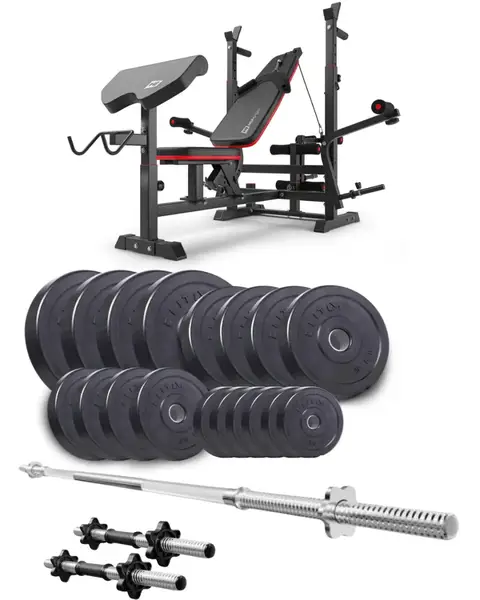 Набор Elitum Titan 89кг со скамьей HS-1075 Pro, штангой и гантелями. купить