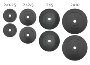37 кг (2х1.25, 2х2.5, 2x5 та 2x10) дисків, покритих пластиком (31 мм) купити