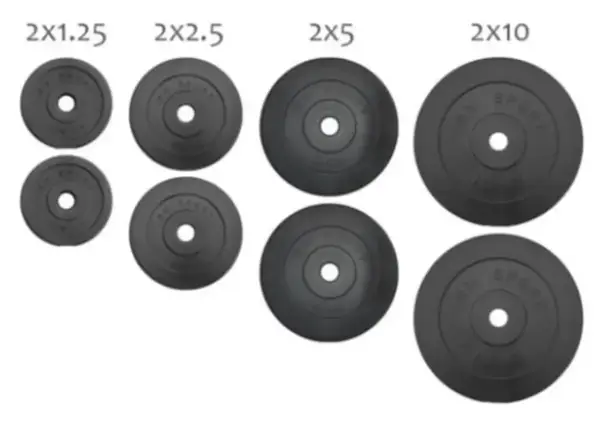 37 кг (2х1.25, 2х2.5, 2x5 та 2x10) дисків, покритих пластиком (31 мм) купити