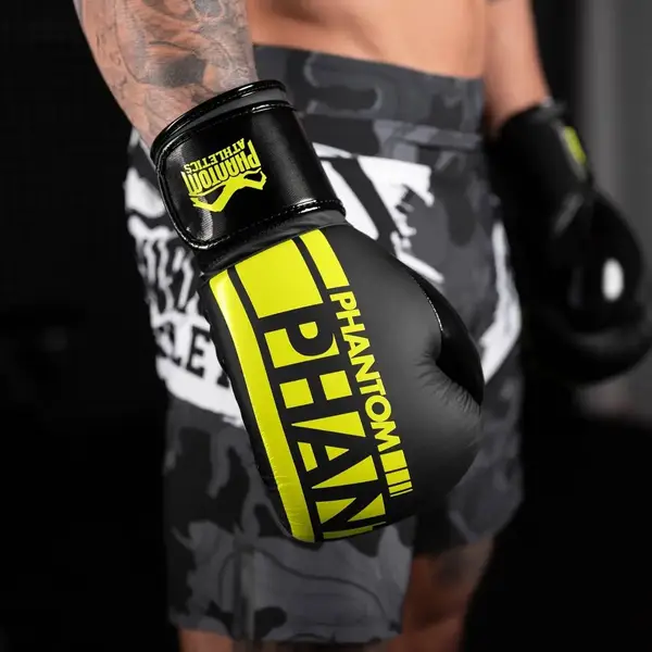 Боксерские перчатки Phantom APEX Elastic Neon Black/Yellow 16 унций (Бинты 4м. в подарок) купить недорого в Украине, фото 9