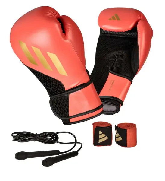 Боксерский набор Adidas (перчатки, бинты, скакалка) красный | 12 унций | Adidas ADIKITW купить
