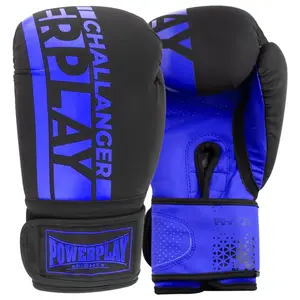 Боксерські рукавиці PowerPlay 3086 Matt Challenger Чорно-Сині 10 унцій купити