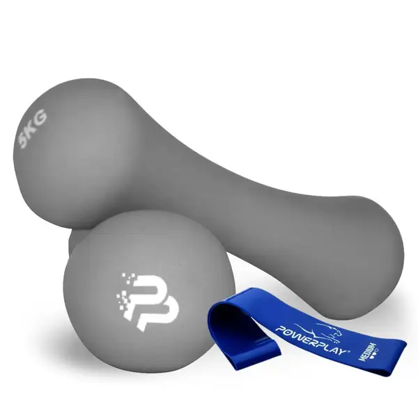 Гантелі неопренові PowerPlay 4126 Spartacus 2*5 кг. Сірі (пара - 2шт.) + Резинка для фітнесу 7,5кг. купити недорого в Україні, фото 10