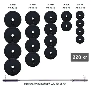 Штанга олимпийская 220 кг с прорезиненными металлическими дисками RN-Sport купить