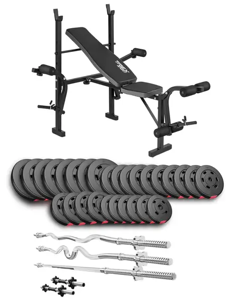 Набор Hop-Sport Premium 173 кг со скамейкой TX-055, штангами и гантелями. купить