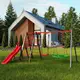 Качели с гнездом аиста, лестницей и горкой K-Sport KSOZ015DJZ - красно-серая купить