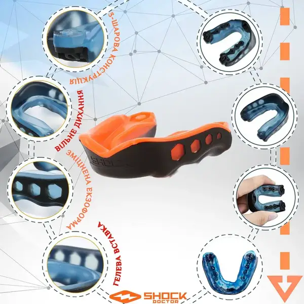 Капа Shock Doctor Gel Max доросла (вік 11+) Black/Orange (art. 6230-BK/OR-AD) купити недорого в Україні, фото 4