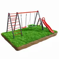 Качели с гнездом аиста, лестницей и горкой K-Sport KSOZ015DJZ - красно-серая купить