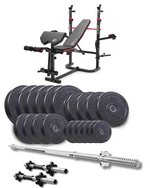 Набір Elitum Titan 109кг з лавою HS-1065HB Pro, штангою та гантелями купити