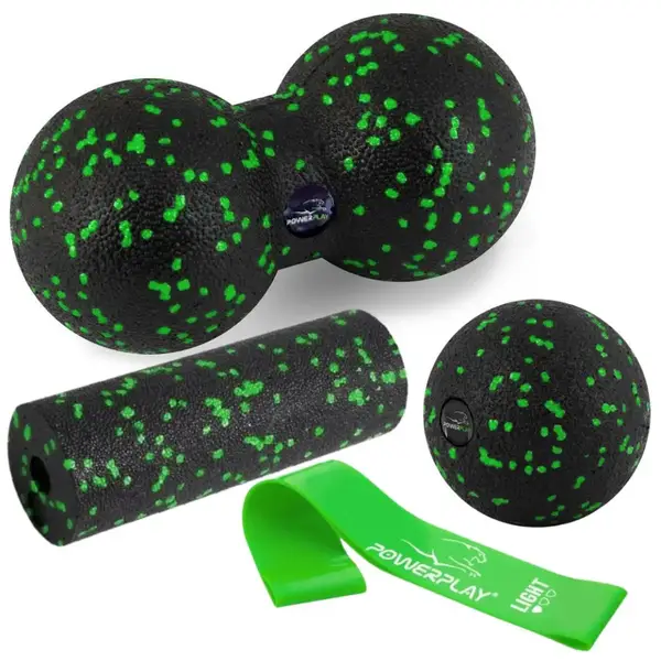 Набір для масажу та йоги PowerPlay PP_4091 EPP (2 м'ячики + валик масажер 15*5,3 см.) Green + резинка 5.5 кг. купити