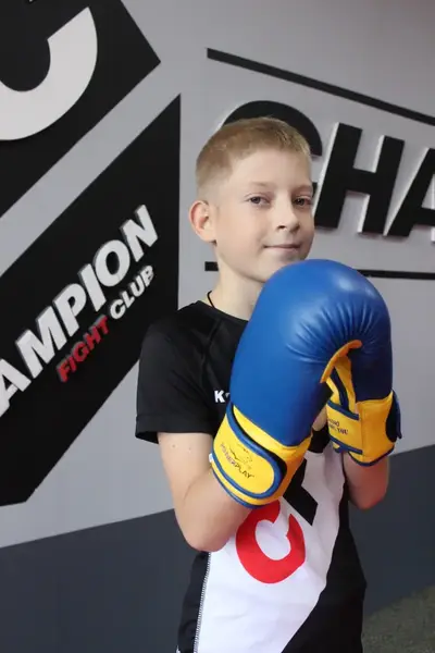 Боксерські рукавиці PowerPlay 3004 JR Classic Синьо-Жовті 8 унцій купити недорого в Україні, фото 6