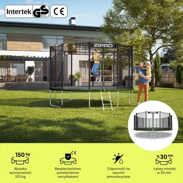 Батут Zipro Jump Pro с наружной сеткой 16 футов 496 см черно-зеленый купить недорого в Украине, фото 2