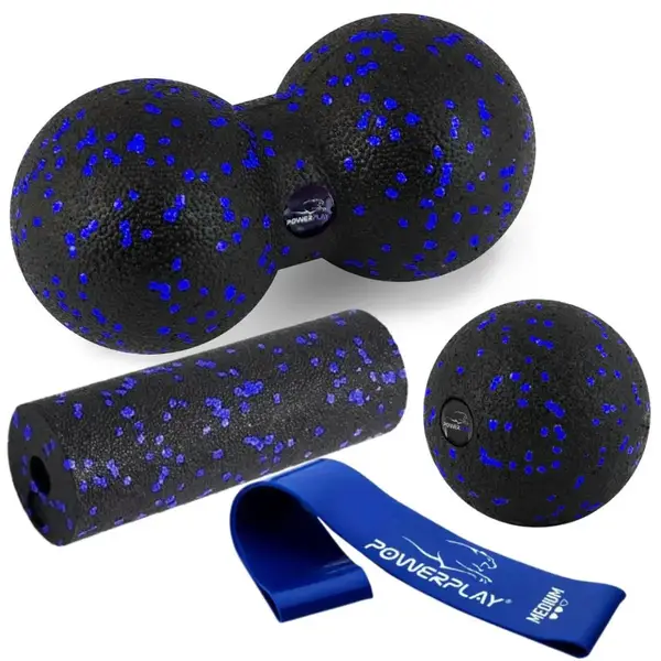 Набор для массажа и йоги PowerPlay PP_4091 EPP (2 мячика + валик массажер 15*5,3 см.) Blue + резинка 7,5 кг. купить