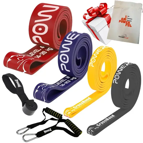 Эспандер-петля (резиновые петли) PowerPlay PP_0024 набор 4шт. сопротивление 2-39кг. (суммарно 83кг.) + ручки и якорь купить