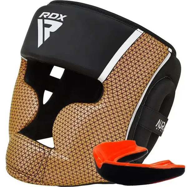 Боксерський шолом RDX AURA PLUS T-17 Black Golden S | Обхват голови <54 см купити