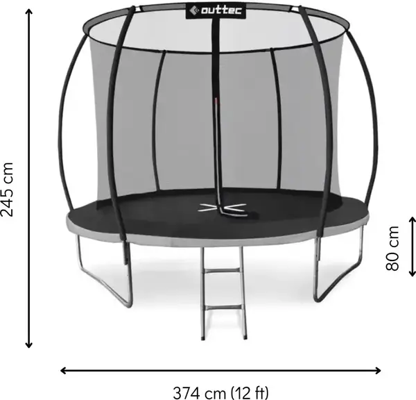 Батут OUTTEC Pumpkin с внутренней сеткой 12 футов 374 см черно-серый купить недорого в Украине, фото 3