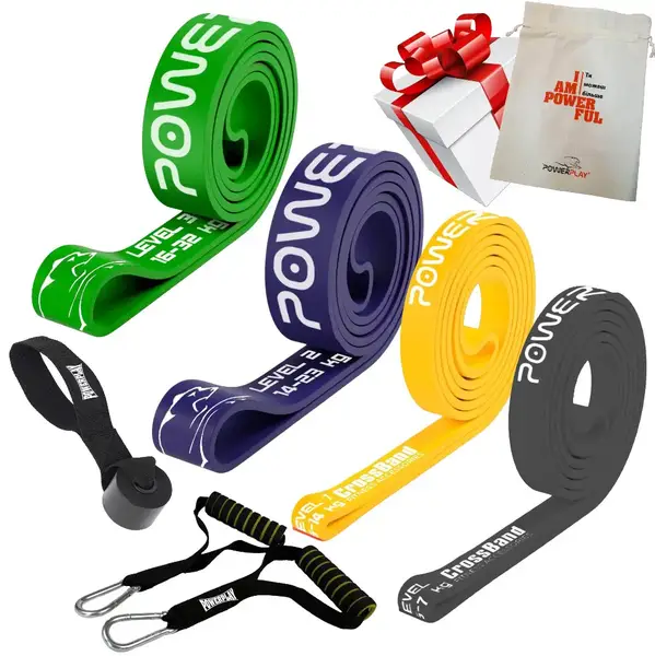 Эспандер-петля (резиновые петли) PowerPlay PP_0023 набор 4шт. сопротивление 2-32кг. (суммарно 76кг.) + ручки и якорь купить