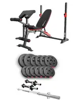 Набор Hop-Sport Premium 38 кг со скамейкой HS-1095, штангами и гантелями. купить