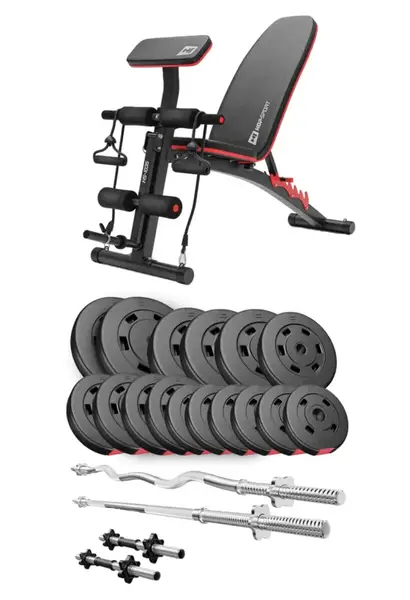 Набор Hop-Sport Premium 75 кг со скамьей HS-1035, штангами и гантелями. купить