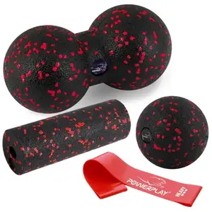Набір для масажу та йоги PowerPlay PP_4091 EPP (2 м'ячики + валик масажер 15*5,3 см.) Red + резинка 11кг. опір купити