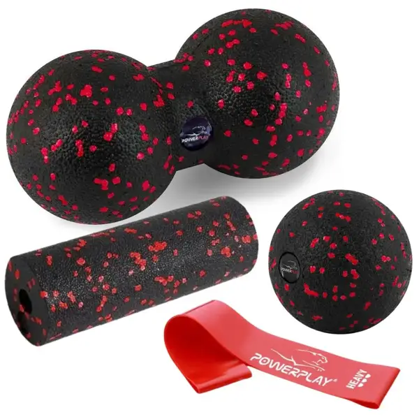 Набір для масажу та йоги PowerPlay PP_4091 EPP (2 м'ячики + валик масажер 15*5,3 см.) Red + резинка 11кг. опір купити