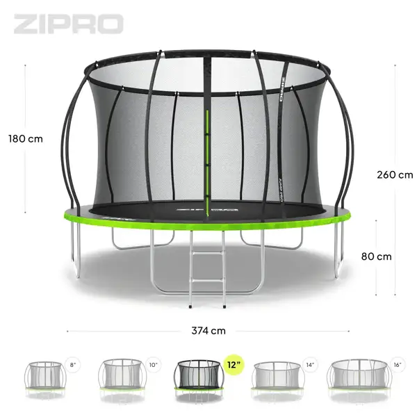 Батут Zipro Jump Pro Premium с внутренней сеткой 12 футов 374 см черно-зеленый купить недорого в Украине, фото 9