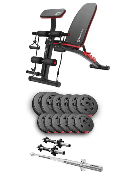 Набор Hop-Sport Premium 38 кг со скамьей HS-1035, штангами и гантелями. купить