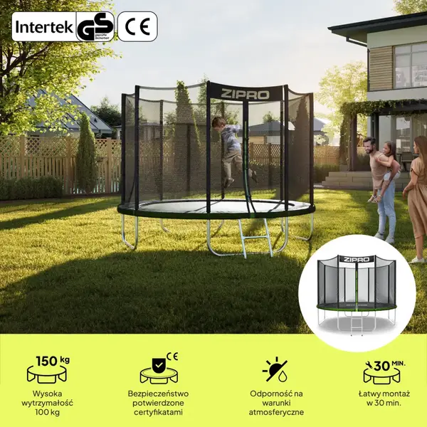 Батут Zipro Jump Pro с наружной сеткой 10 футов 312 см черно-зеленый купить недорого в Украине, фото 2