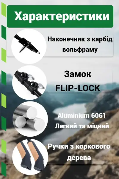Палиці для скандинавської ходьби PowerPlay 9104 Lykke 80-135 см Black/Green (пара) купити недорого в Україні, фото 9