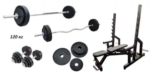 Лавка Black Rock + Стійки Black Rock + Набір металевих гумових дисків 120 кг купити