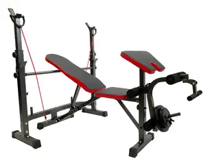 Универсальная скамейка со стойками и тренажерами, 4 грифа, 62 кг дисков RN-Sport купить