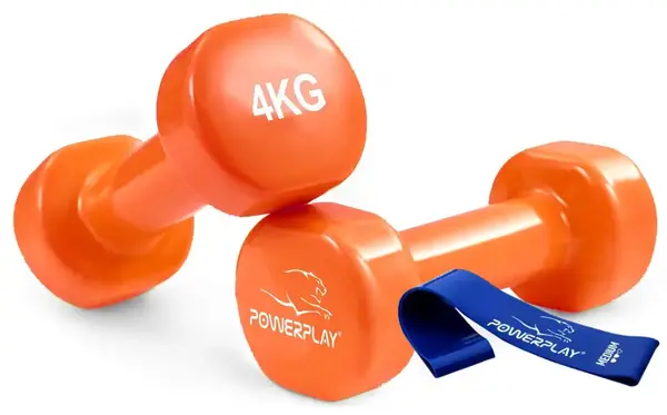 Гантели виниловые PowerPlay 4125 Achilles 2*4 кг. Оранжевые (пара - 2шт.) + Резинка для фитнеса 7,5кг купить недорого в Украине, фото 10