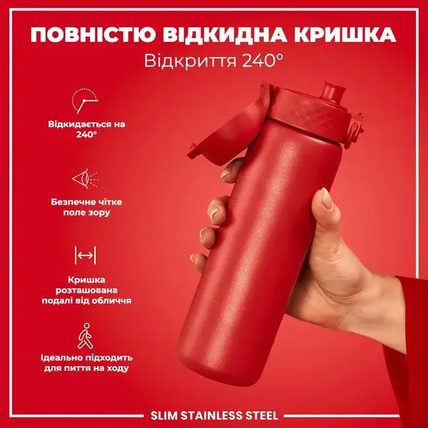 Пляшка для води металева ION8 600 мл. Stainless Steel , Red купити недорого в Україні, фото 3
